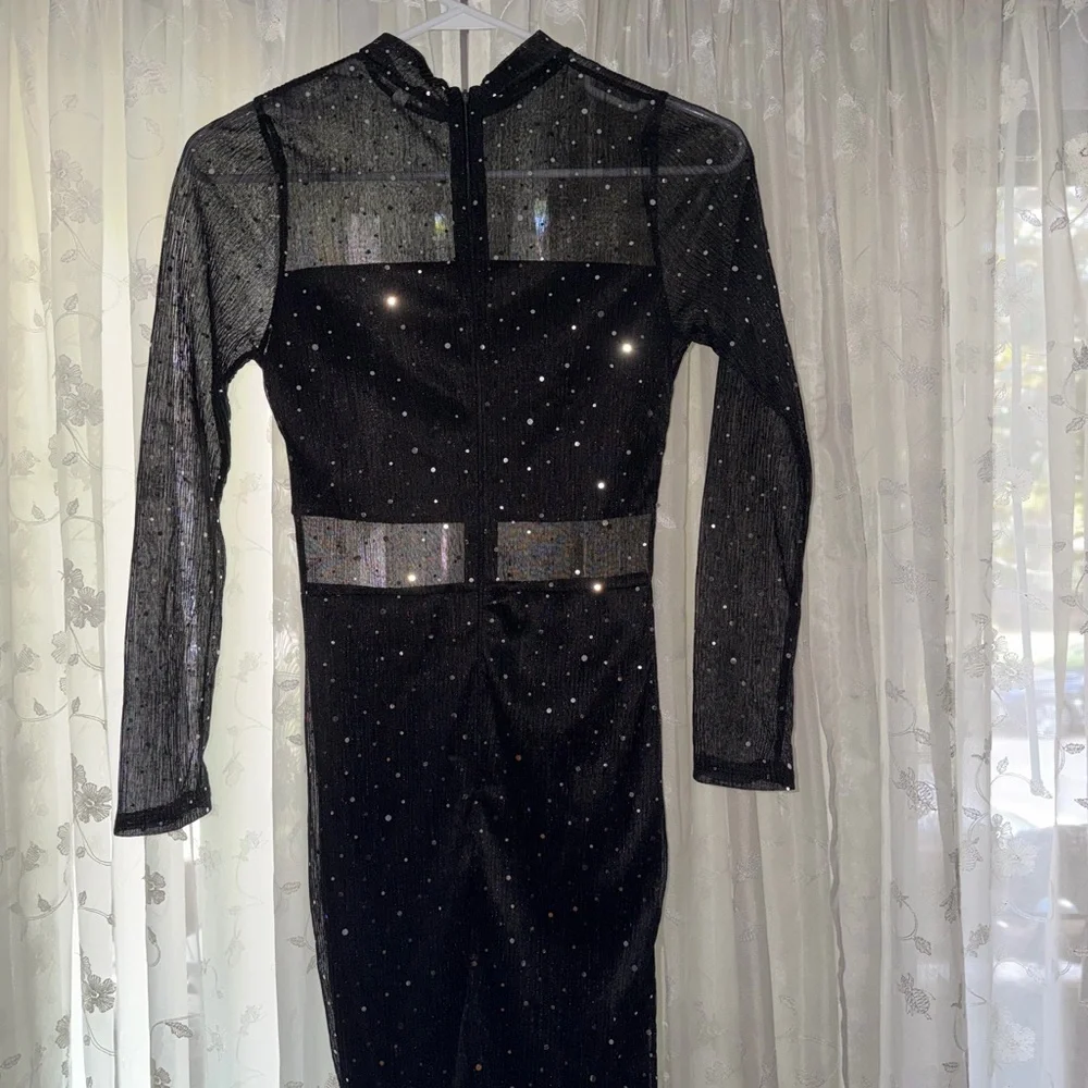 Sparkly Black Dress w/ mesh - shows belly, chest & arms. Beautiful. Worn once! - Picture 10 of 11